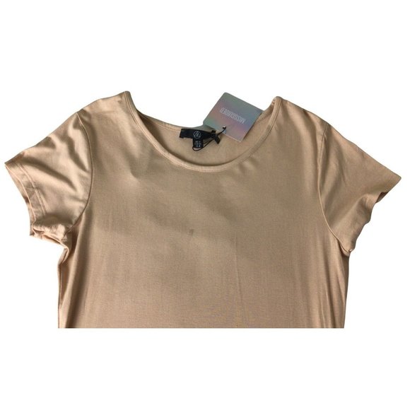 Missguided Nude Short Sleeve Midi Dress Sz 8 Soft Stretch Casual Fashion Fitted - Picture 6 of 9